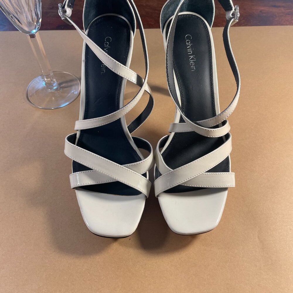 Calvin Klein white Patent Strappy Heels Sandals Size 7.5